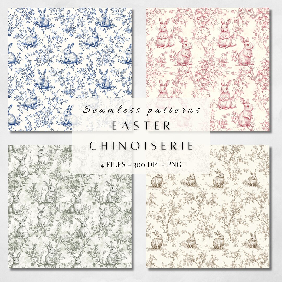Vintage Pink Easter Pattern, Blue Toile Seamless Pattern PNG, Bunny ...