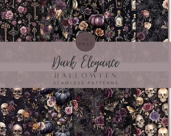 Dark Elegance Halloween Seamless Patterns, Spooky Digital Papers , Gothic Scrapbook, Dark Academia, Haunted Graphics, Creepy Clipart