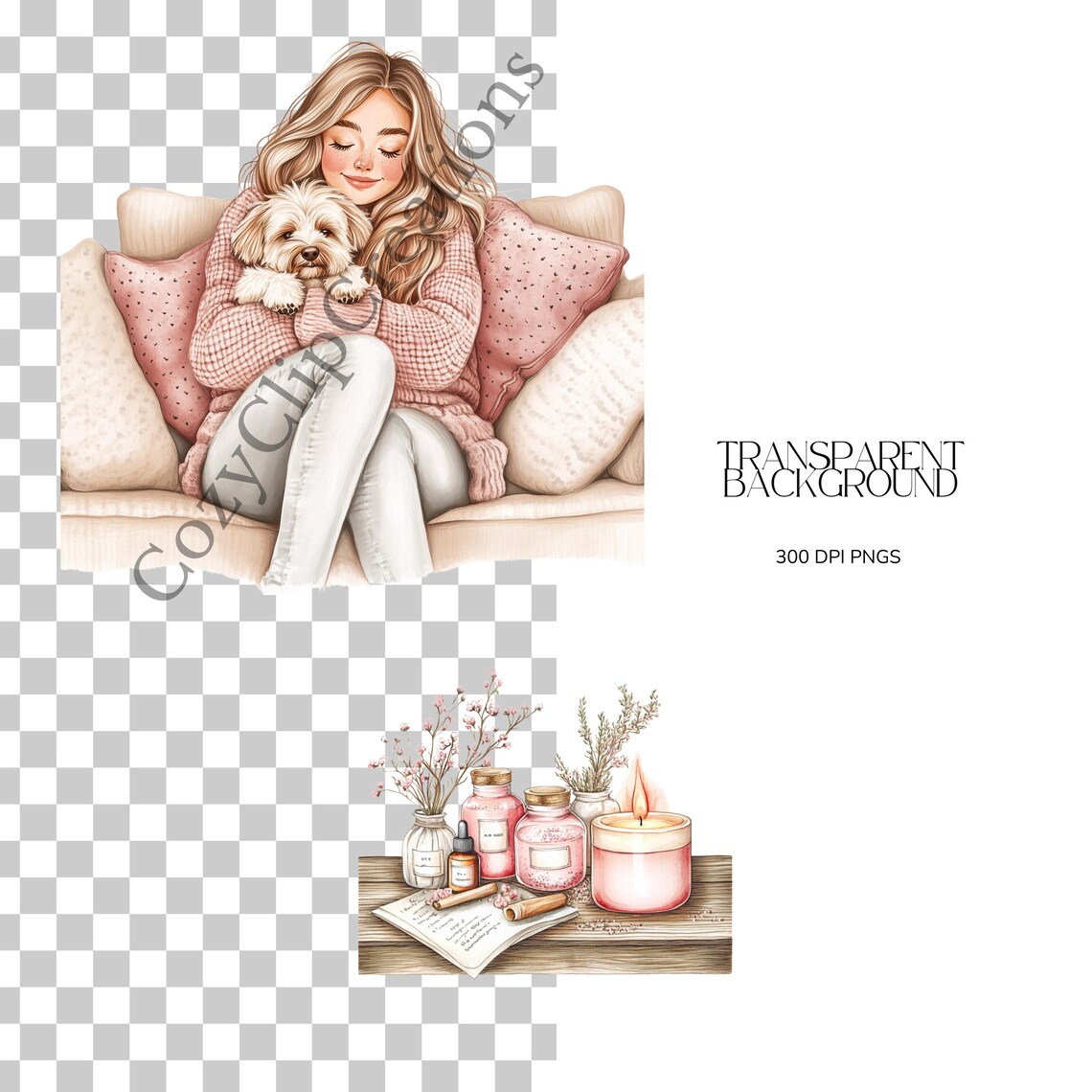 Pink and Cozy Self Care Clipart PNG | Skincare Stickers | Pajama Girl ...
