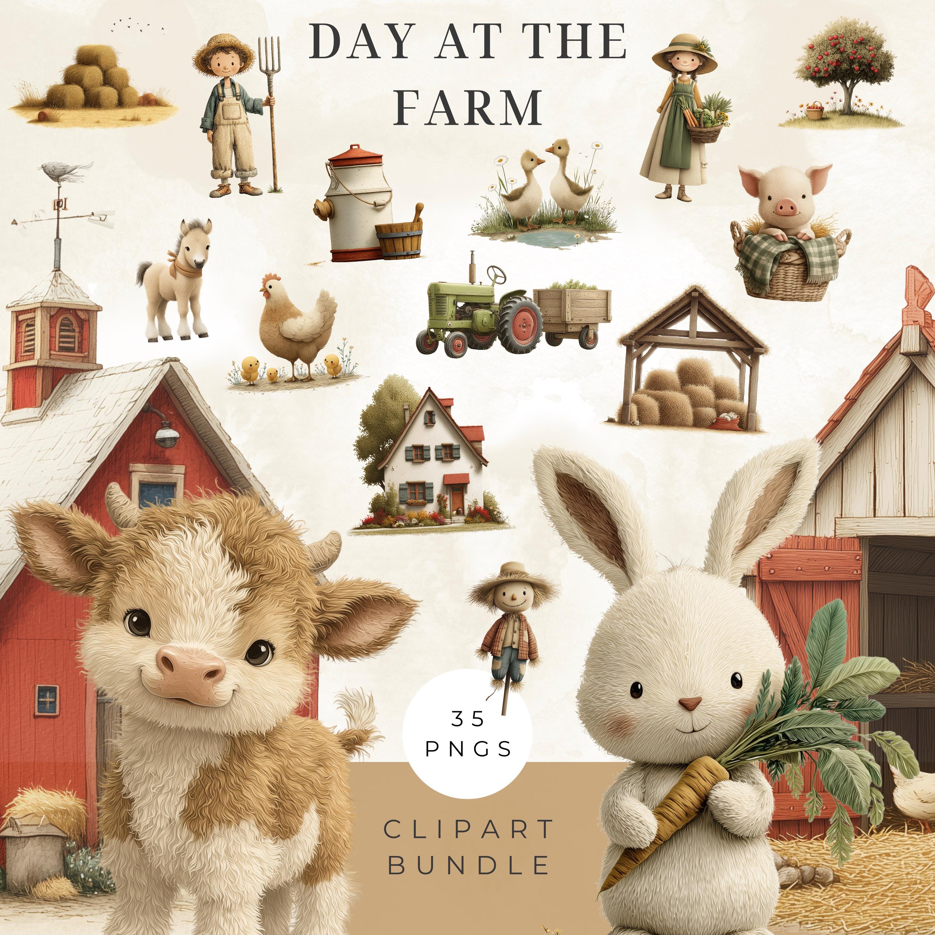 Watercolor Cute Farm Clipart | Adorable Baby Animals PNG | Cute Cow ...