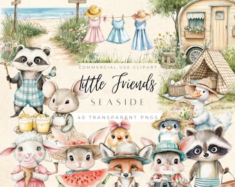 Imágenes prediseñadas de Little Valley Seaside / Imágenes PNG de cuentos / Animales del bosque / Lindos amigos del bosque / Animales bebés PNG / Imágenes prediseñadas de cuentos bohemios