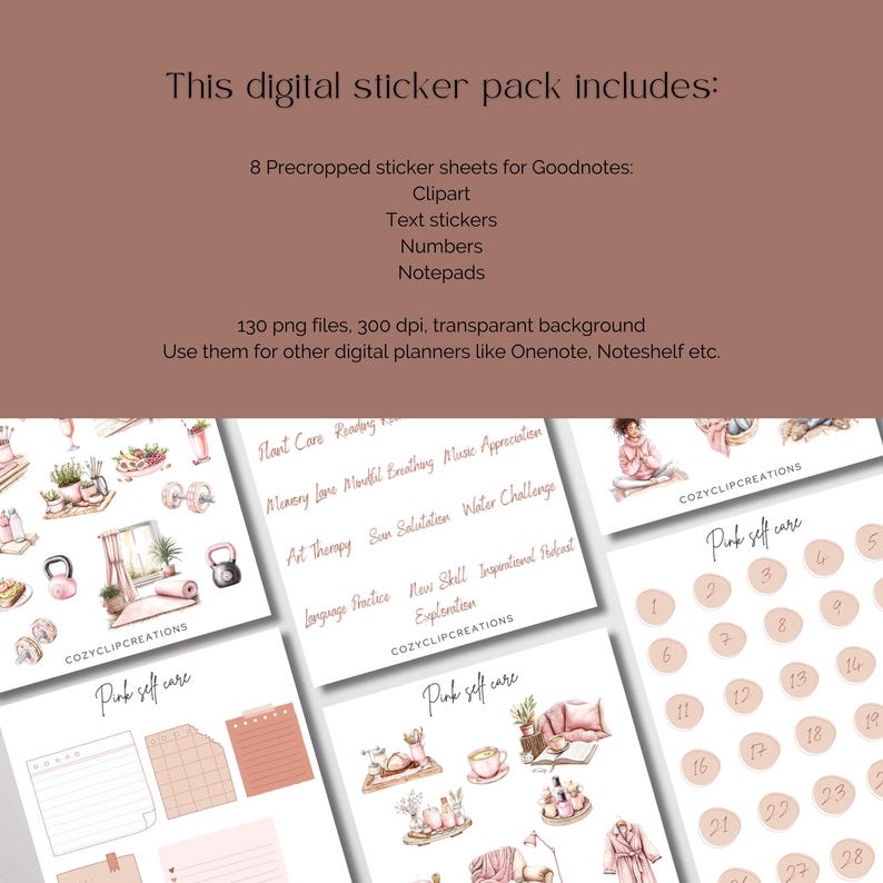 Pink and Cozy Self Care Clipart PNG Goodnotes Stickers |self Care ...