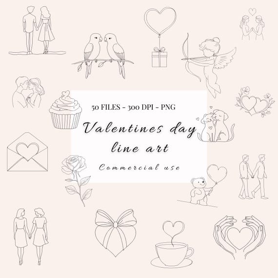 Valentines Day Line Art Bundle | Love letter graphics | Mailbox clipart | Minimalistic decor | Valentine Coquette | Love letter png