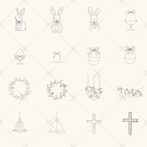 Påskkonstteckningar PNG-paket | Vårikoner | Kanin- och klotterinbjudan | Kristen påskclipart | Minimalistisk dekoration bild 2