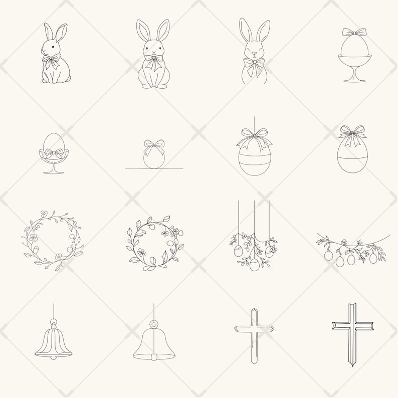 Påskkonstteckningar PNG-paket | Vårikoner | Kanin- och klotterinbjudan | Kristen påskclipart | Minimalistisk dekoration bild 2