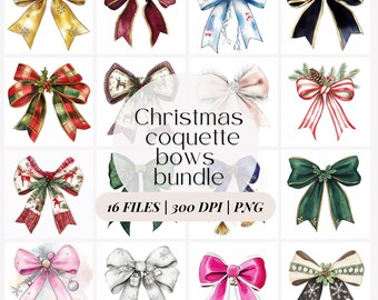 Charming Coquette Clipart Set | Pink Bows and Watercolor Design | Green Coquette PNG Collection | Ribbon Bows and Aesthetic Elements
