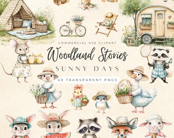 Watercolor Woodland Story Clipart, Cute Woodland PNG, Baby Animal Clipart, Cute Woodland Baby Shower, Woodland Nursery, Forest Creatures