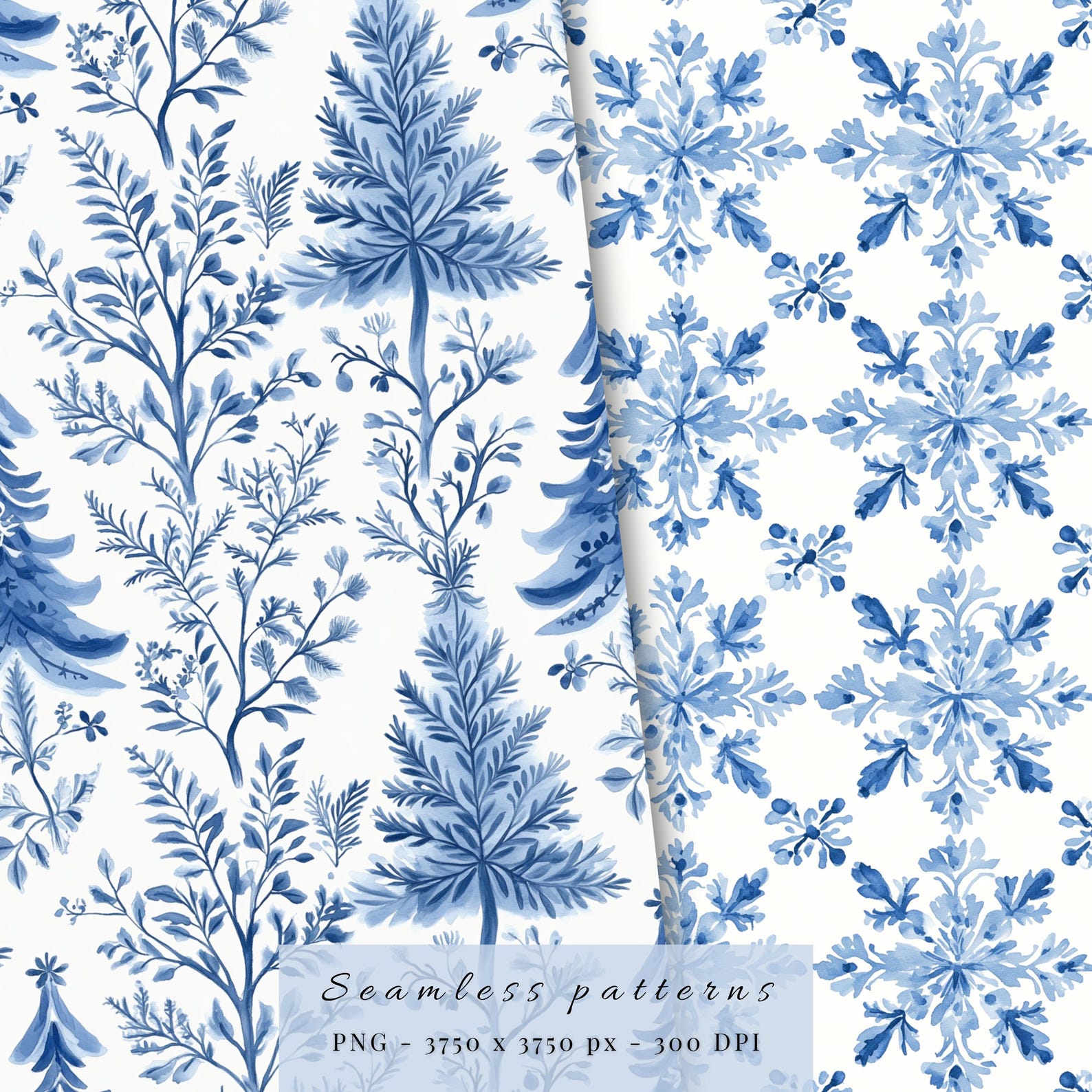 Christmas Chinoiserie Toile De Jouy Seamless Background Patterns | Blue ...