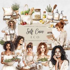 Clipart soins personnels écologiques | PNG respectueux de l'environnement | Autocollants de soin de la peau | Images clipart et PNG de relaxation | Graphiques d'entretien personnel | Graphismes féminins