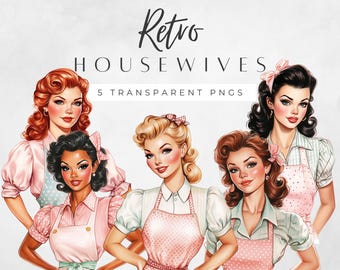 Retro Housewives 1950 Clipart | 1950s Ladies PNG | Printable Retro 1950s Ladies | Junk Journal Graphic | Vintage Lifestyle | Retro Housewife