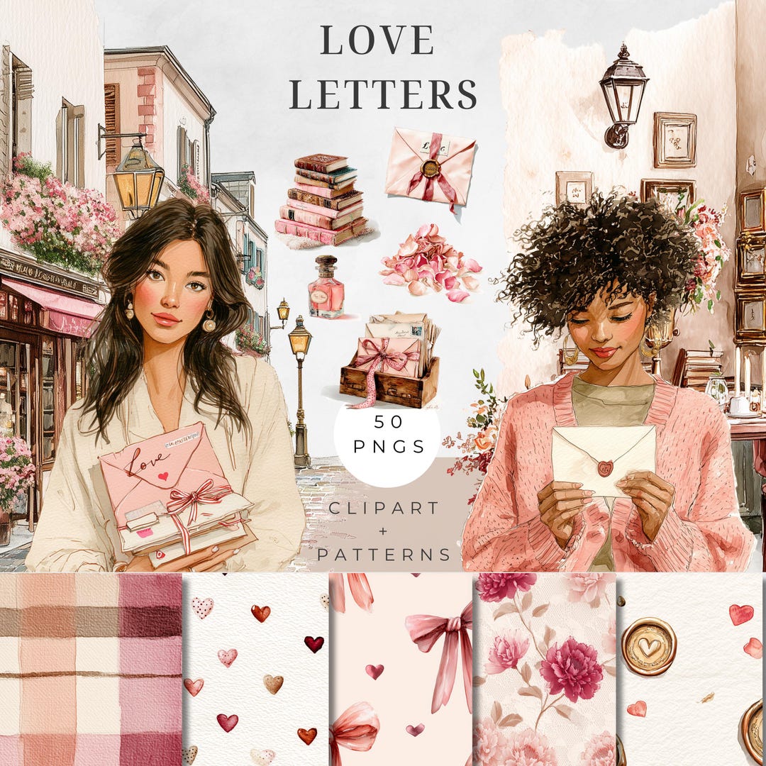 Watercolor Valentines Day Clipart and Seamless Patterns Bundle ...