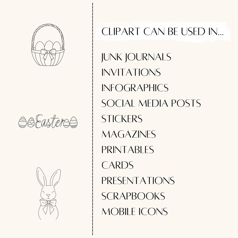 Påskkonstteckningar PNG-paket | Vårikoner | Kanin- och klotterinbjudan | Kristen påskclipart | Minimalistisk dekoration bild 10