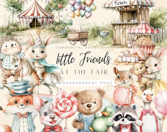 Woodland Friends Clipart, Cute Forest Animals, Baby Animal PNG, Nursery Decor, Digital Download for Kids, Baby Shower Clipart, State Fair