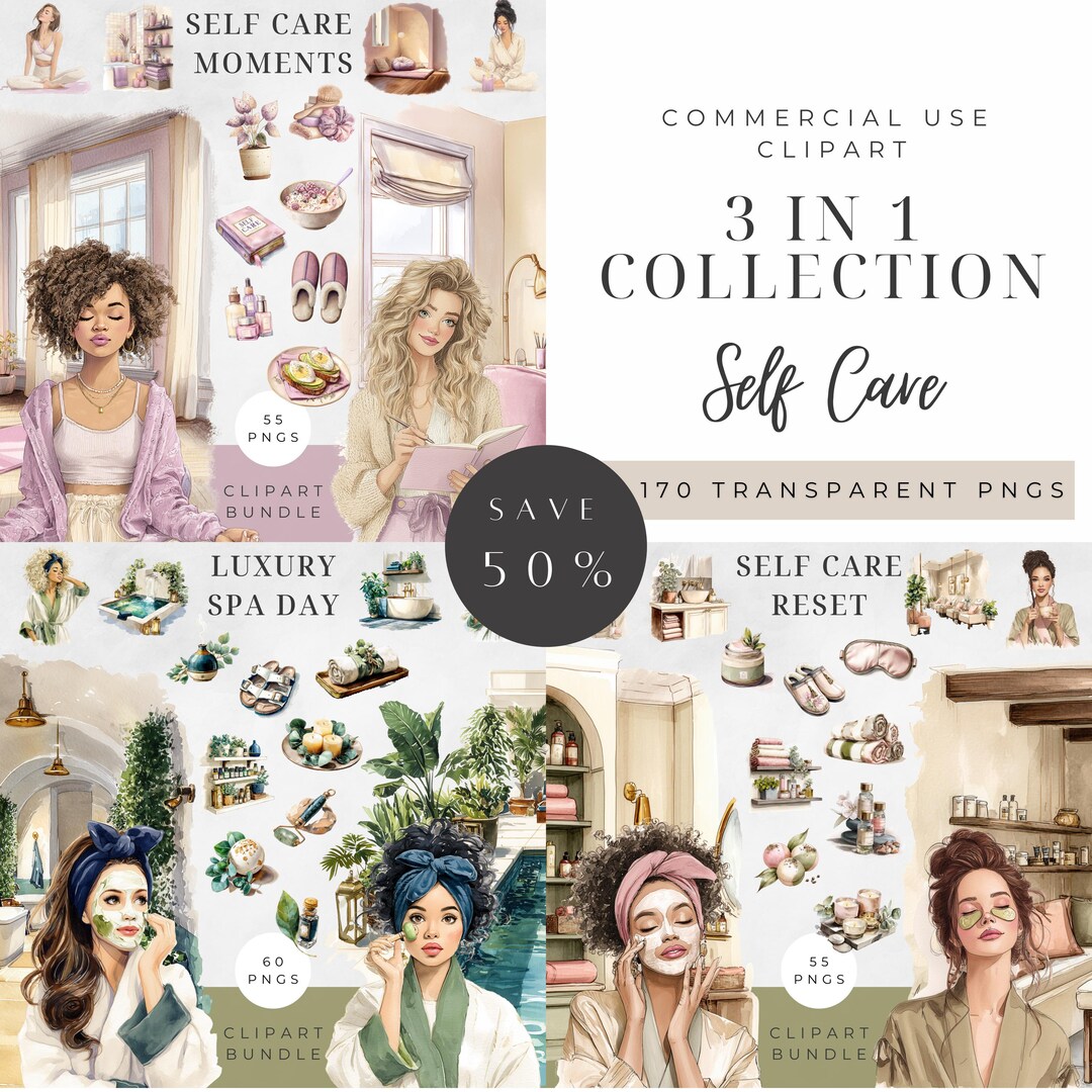 Watercolor Self Care Mega Clipart Bundle, Skincare Digital Stickers ...