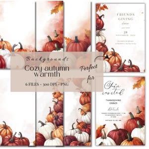 Paquete de fondo acogedor de otoño y Acción de Gracias / Imágenes prediseñadas del menú de la cena de Acción de Gracias / Iconos PNG de papeles digitales de temporada / Fondo de pantalla de otoño