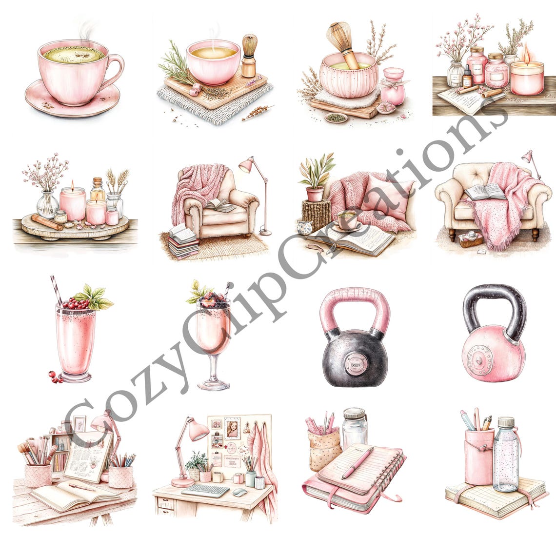 Pink and Cozy Self Care Clipart PNG | Skincare Stickers | Pajama Girl ...