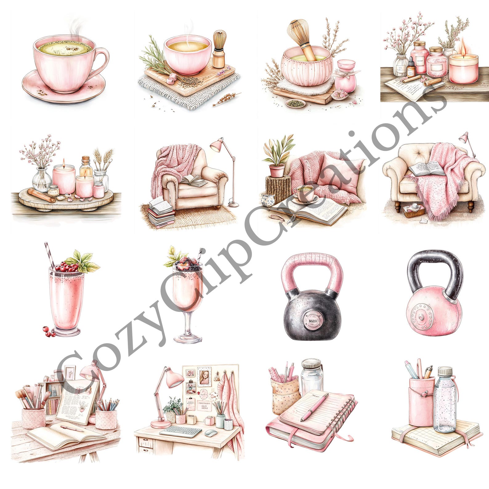 Pink and Cozy Self Care Clipart PNG | Skincare Stickers | Pajama Girl ...