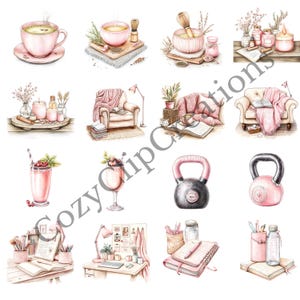 Pink and cozy self care clipart PNG | Skincare stickers | Pajama girl | Relaxation clipart and png images | Self care graphics | Sublimation image 3