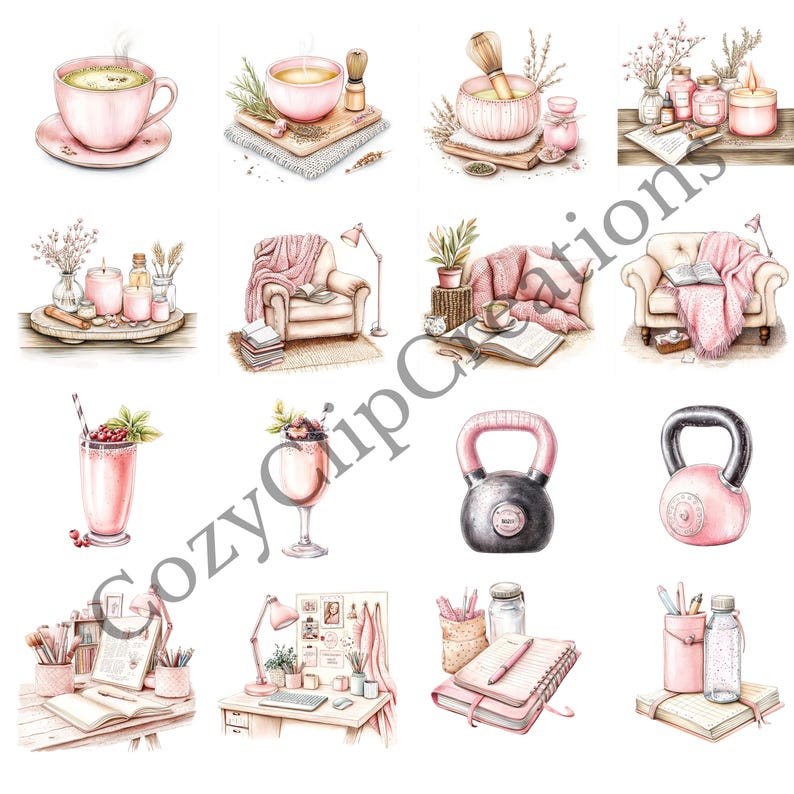 Pink and cozy self care clipart PNG | Skincare stickers | Pajama girl | Relaxation clipart and png images | Self care graphics | Sublimation image 3