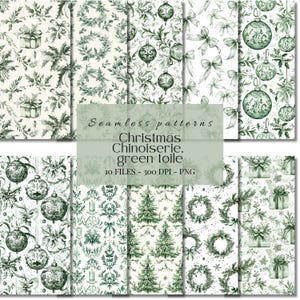 Chinoiserie natalizia Toile de Jouy motivi di sfondo senza soluzione di continuità / Natale vintage / Download digitale, clipart per carte, tessuti