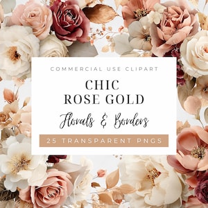 Watercolor Chic Rose Gold and Burgundy Red Florals Clipart Bundle, Marsala Wedding Flowers PNG, Peony Rose Bouquets, Wildflower Arrangements