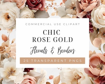 Watercolor Chic Rose Gold and Burgundy Red Florals Clipart Bundle, Marsala Wedding Flowers PNG, Peony Rose Bouquets, Wildflower Arrangements