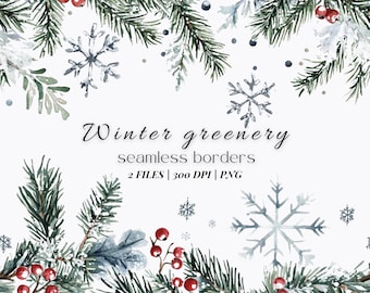 Weihnachten winterliche png | Wintergrün Aquarell Bündel | Abendkarte Clipart | Weihnachtshandwerk | Nahtloser Rand