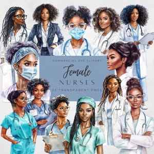 Paquete de imágenes prediseñadas de doctora negra / PNG de profesional médica afroamericana / Arte de trabajador de la salud / Descarga digital de enfermeras y médicos
