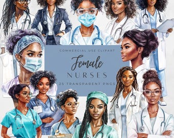 Black Female Doctor Clipart Bundle | African American Medical Professional PNG | Healthcare Worker Art | Digital Download Nurses and Doctors