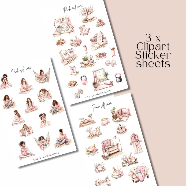 Pink and Cozy Self Care Clipart PNG Goodnotes Stickers |self Care ...