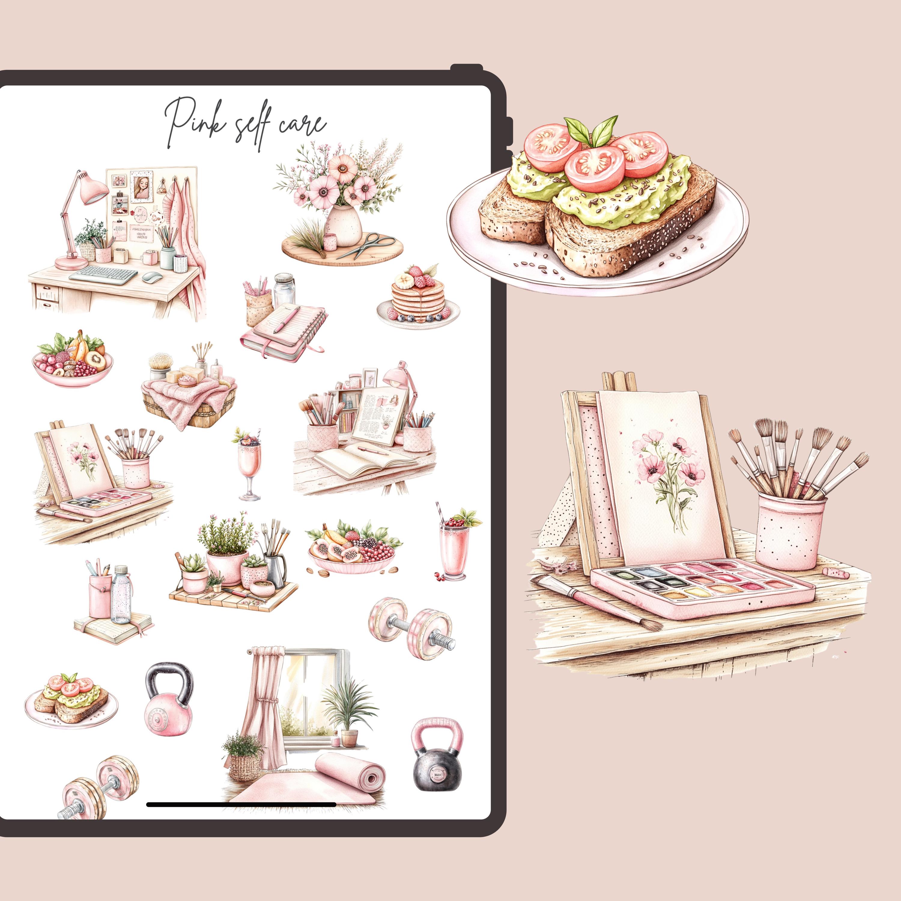 Pink and Cozy Self Care Clipart PNG Goodnotes Stickers |self Care ...