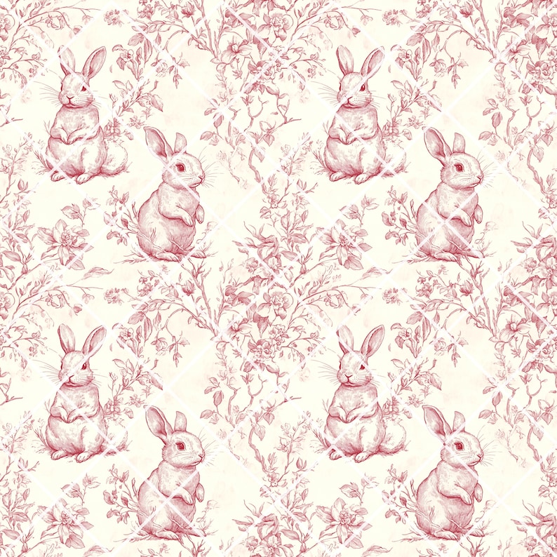 Vintage Pink Easter Pattern, Blue Toile Seamless Pattern PNG, Bunny ...