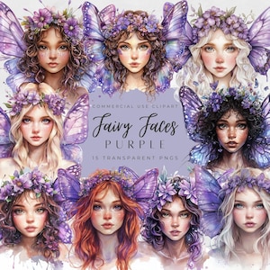 Lila Fee Gesichter Clipart, Fantasy Fee PNG, Halloween, Mystisch Realistische Fee Elfe Png Bundle, Magische Elfen Mädchen Fantasy Charaktere