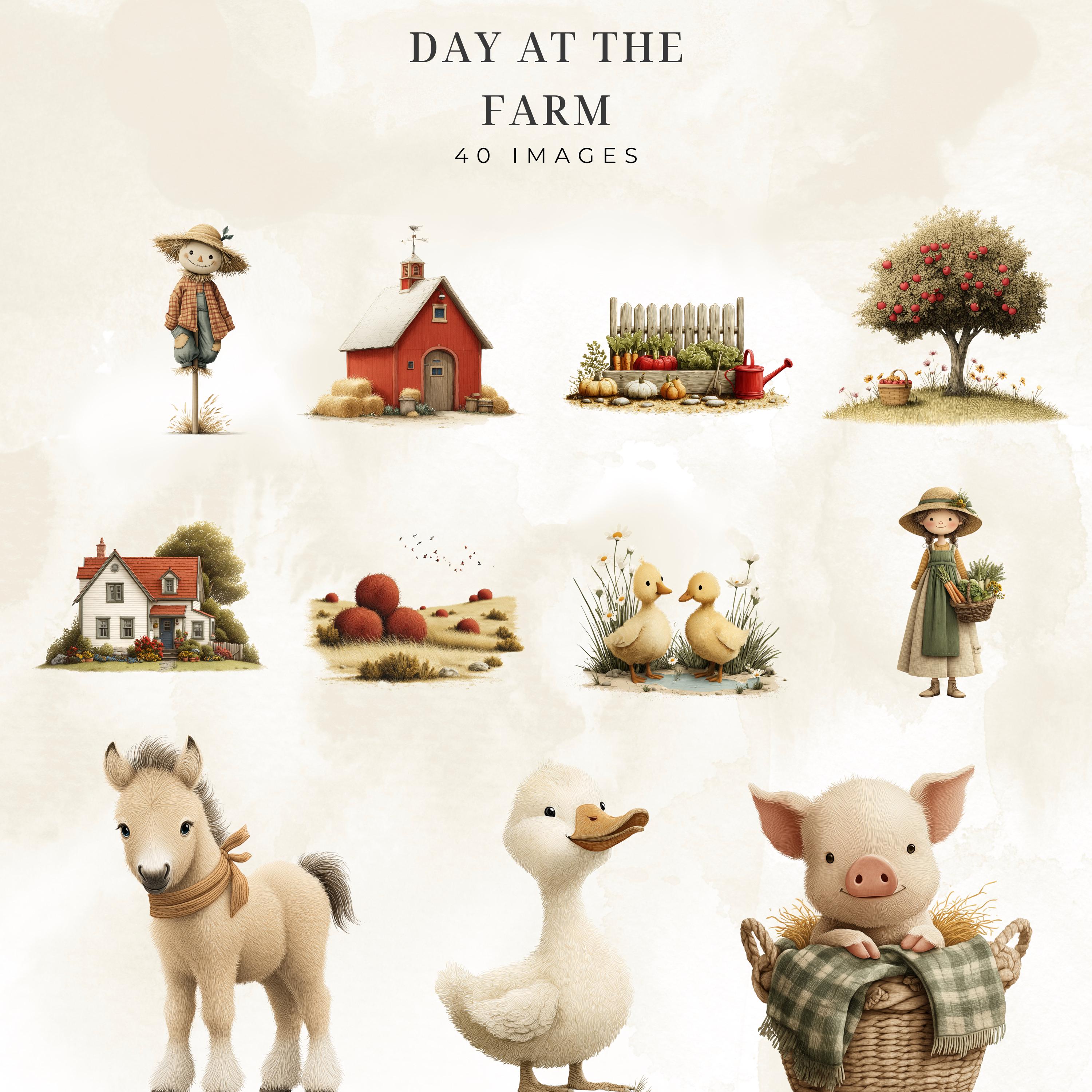 Watercolor Cute Farm Clipart | Adorable Baby Animals PNG | Cute Cow ...