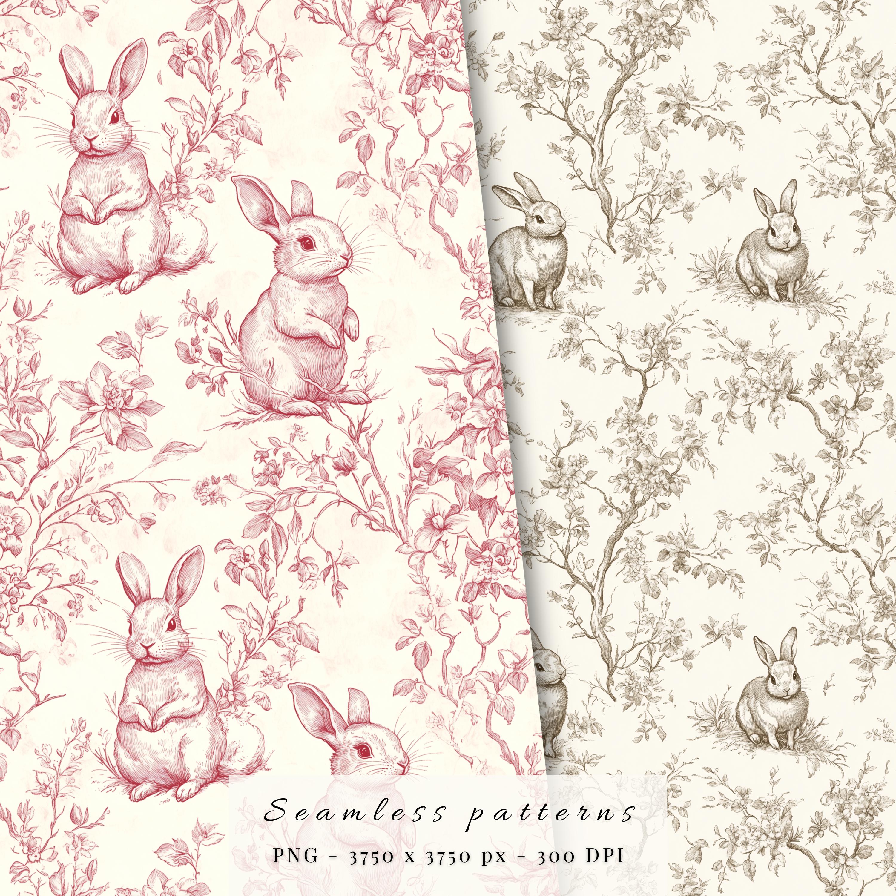 Vintage Pink Easter Pattern, Blue Toile Seamless Pattern PNG, Bunny ...