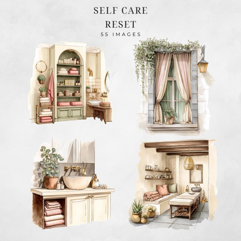 Watercolor Self Care Clipart Bundle | Skincare Stickers | Pajama Girl ...