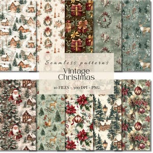 Kit diario vintage natalizio verde e rosso / Pagine di album digitali / Grafica natalizia neutra / Clipart di scatole regalo / Babbo Natale vintage