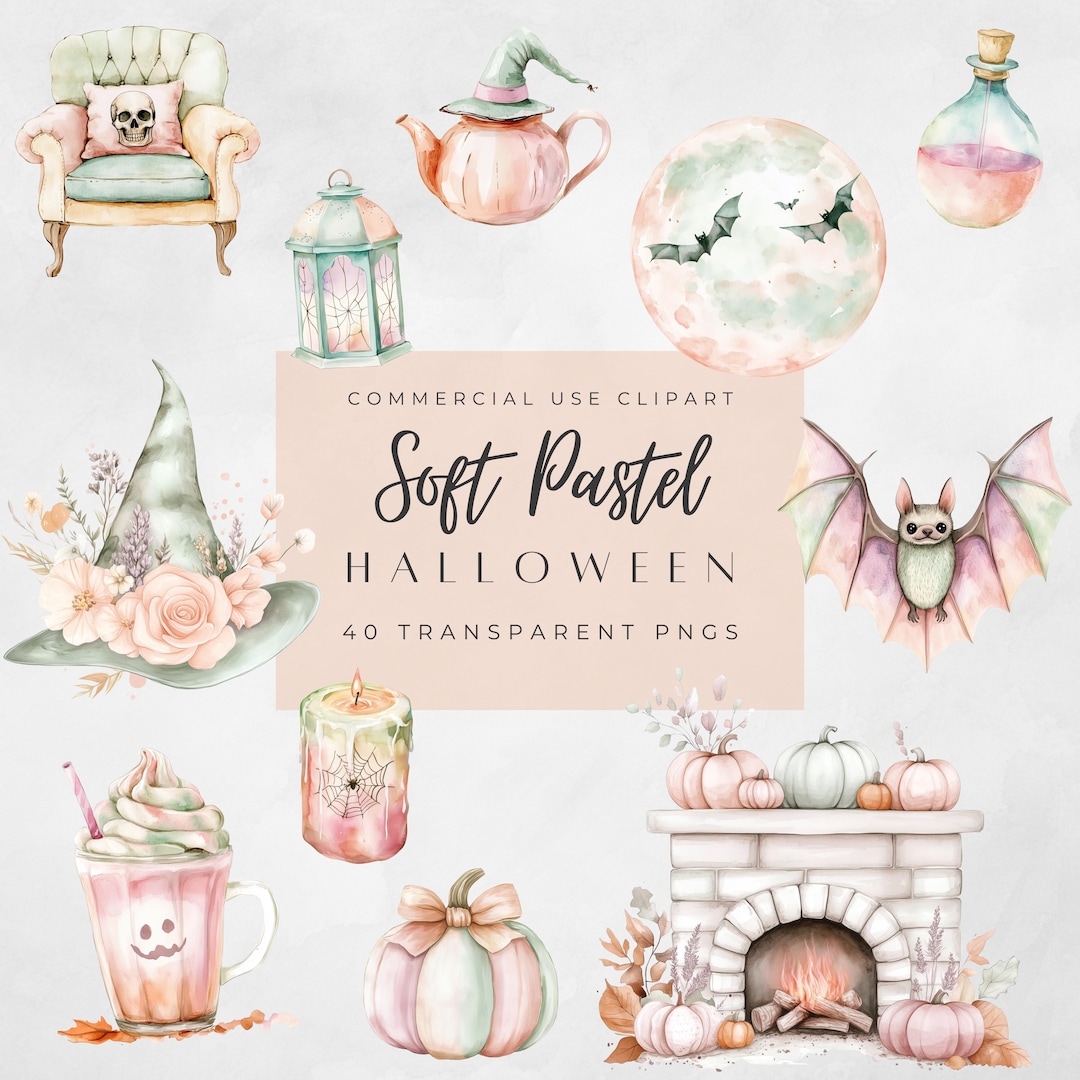 Watercolor Soft Pastel Halloween Clipart, Cute Pastel Halloween PNG ...