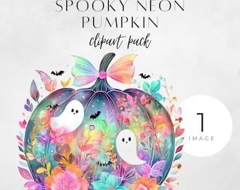 Neon Vintage floral pumpkin ghost PNG, floral fall ghost png, Floral pumpkin bow png, halloween png, Halloween shirt png, Spooky Graphics