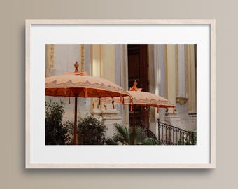 Original Photography Art Print of Elegant Parasols in Sunlit Courtyard | Unique Wall Art | Print for Home or Office Decor