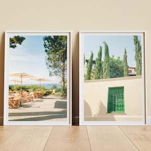 Conjunto de 2 impresiones / Ahorre un 20 % / Arte mural mediterráneo: impresiones fotográficas de verano italiano, patio y cipreses - Conjunto de pósteres de fotografía de viajes