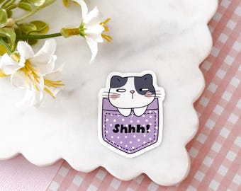 Grumpy Cat in Pocket Sticker: Funny Cat Lady Waterproof Glossy Vinyl