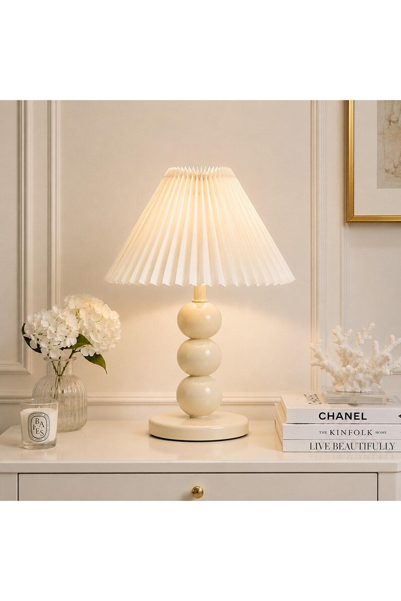 Table Rump Light Pleated Fabric Table Lamp, Bubble Base, Modern Retro Desk Light (8 ...