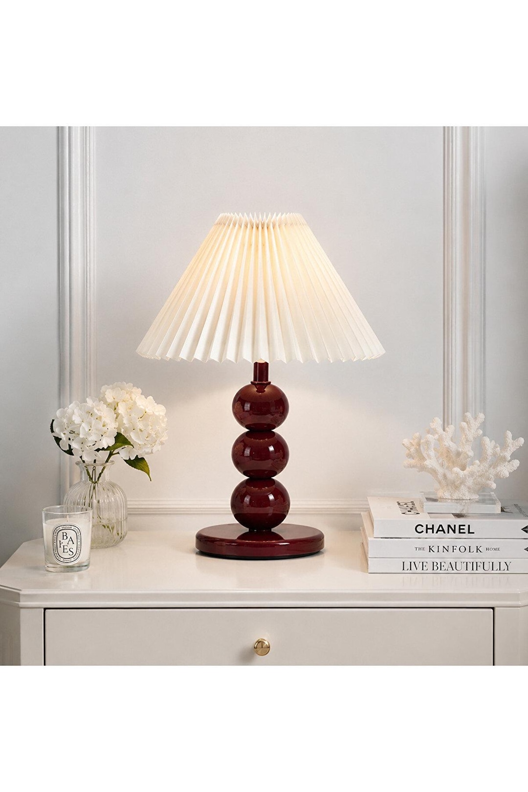 Table Rump Light Pleated Fabric Table Lamp, Bubble Base, Modern Retro Desk Light (8 ...