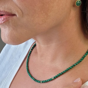 Malachite Beaded Necklace – Green Malachite Beads with 14K Gold Toggle Clasp, AAA Quality, Layering Necklace