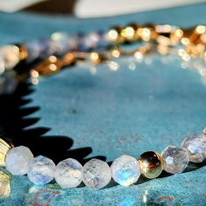 Handmade Labradorite Bracelet with AAA Natural Gemstones and 14K Gold, Blue and Green Flashes, Stackable Bead Bracelet, Demi Fine Jewelry