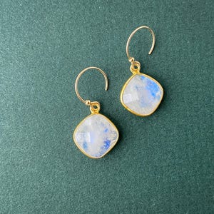 Moonstone Earrings, 14k Gold Fill Dangling Gemstone Earrings, White Earrings, Handmade Rainbow Blue Moonstone Jewelry, Gift for Women