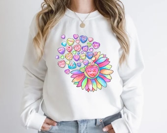 Valentines Day Sunflower Crewneck Sweatshirt for Women, Trendy Crewneck Sweatshirt, Custom Sweatshirt, Custom Crewneck