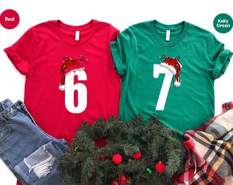 6 7 Shirts, Couples Christmas, Funny Matching Shirt, Trendy Tiktok Christmas Party Shirt, 67 Trend, Six Seven Meme Santa Shirt Xmas Tee