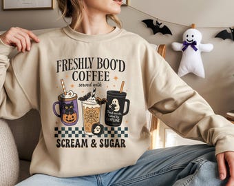 Spooky Coffee Halloween T-Shirt: Funny Ghost & Cat Pumpkin Tee